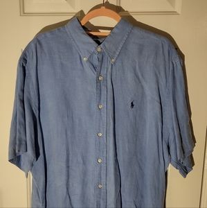 Ralph Lauren Blue Linen Short Sleeve Button Down Shirt Size XXL
